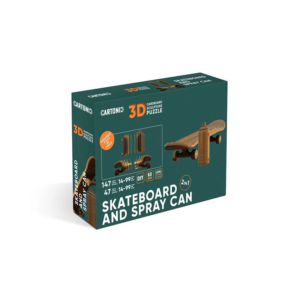 Skateboard and Spray Can 3D Puzzle Cardboard Sculpture by Cartonic - Image 3