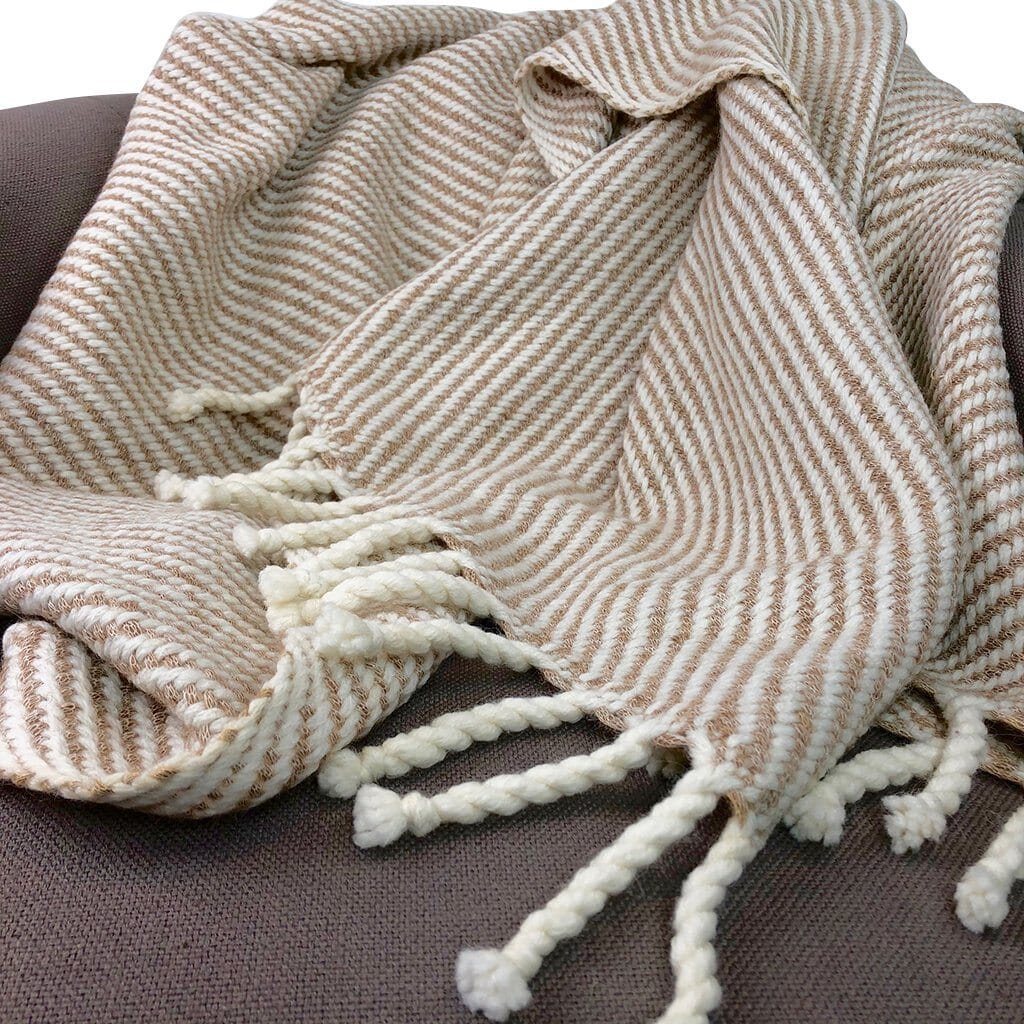 Handmade Alpaca Throw in Chunky Camel Stripe - Image 3